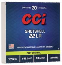 CCI 0039 Pest Control Shotshell 22 LR 31 gr 1000 fps #12 Shot 20 Bx/100 Cs
